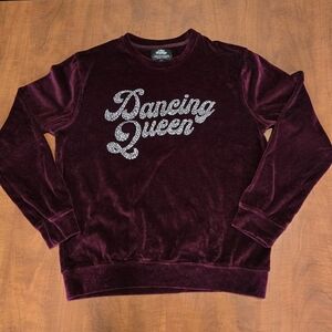 ABBA Voyage Burgundy Velour Long Sleeve Dancing Queen Rhinestone Sweatshirt S